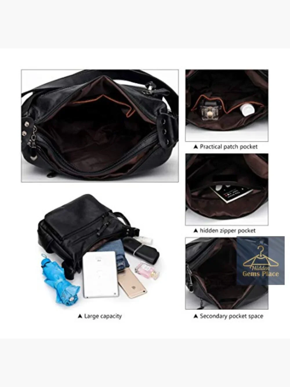 Soft PU Leather Hobo Crossbody Bag Multi-Pocket Shoulder Tote Purse